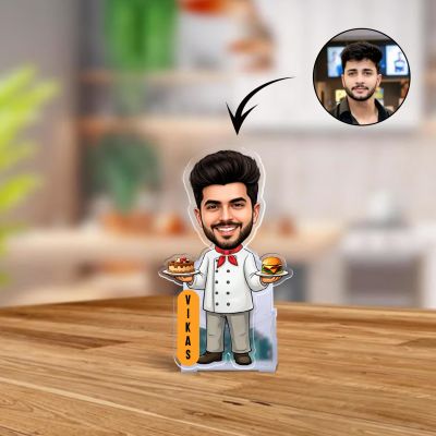 Personalized Male Chef Bobblehead Caricature Battery Operated with Moving Head Feature Gift for Chefs, Food Enthusiasts & Restaurant Openings Kitchen & Dining Table Decor